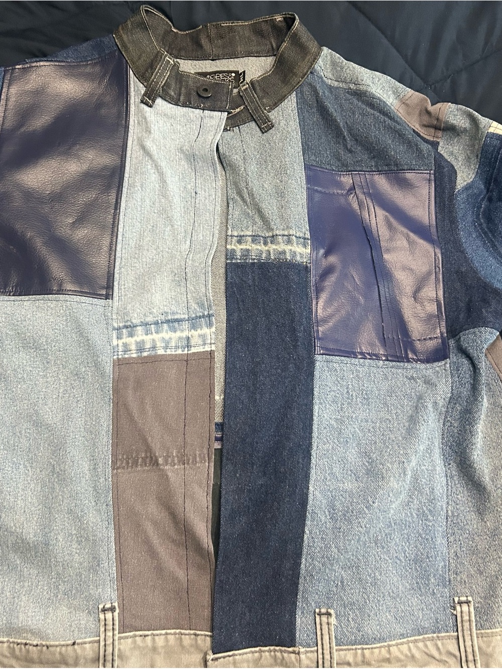 Massimo Dutti Patchwork Denim Jacket in Blue and Navy